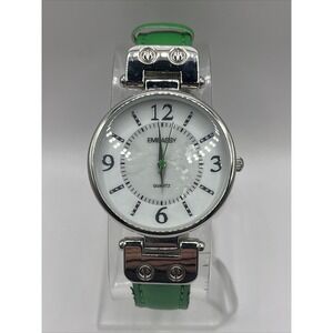 Embassy‎ Women's Quartz Watch Silver Tone Case Green Band- New Battery
